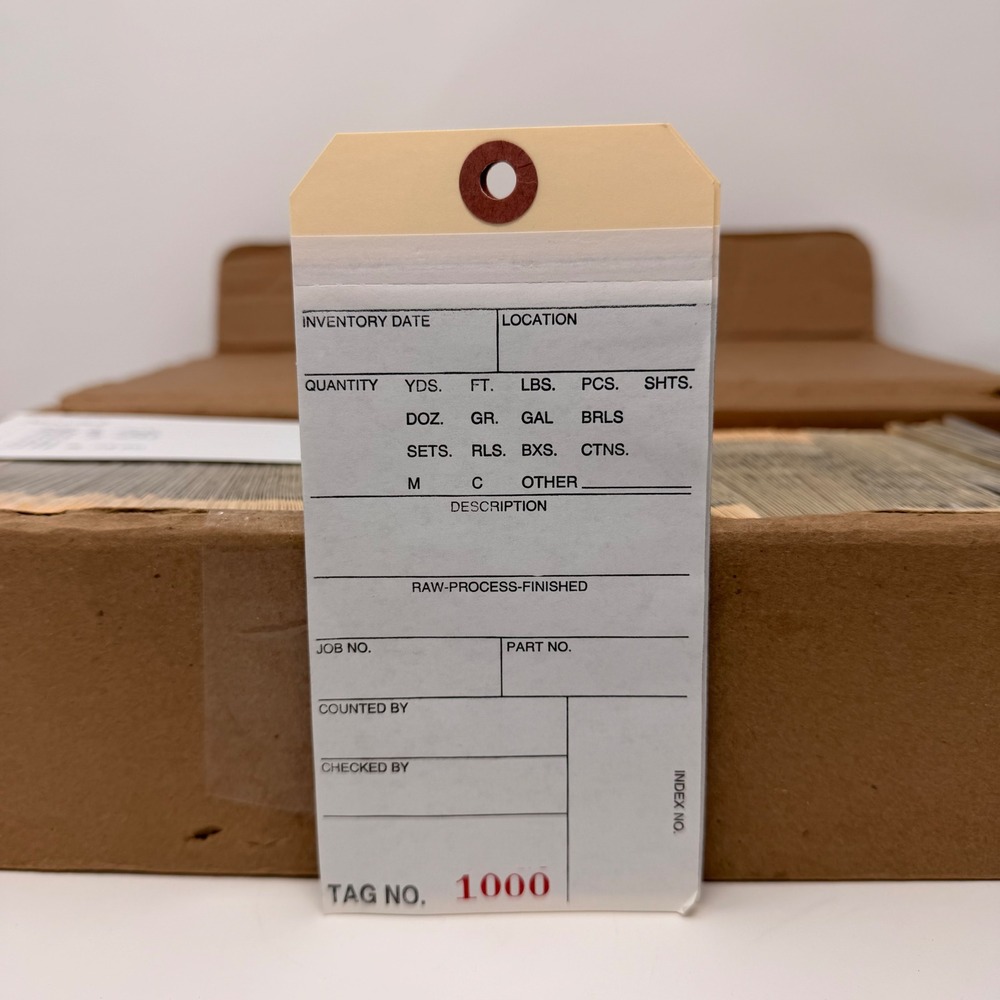 Inventory Tags – 6¼" x 3⅛" – 2‑Part, #1000–1499 (Partial Box)